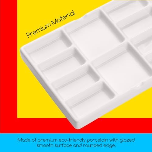 MEEDEN Ceramic Watercolor Paint Palette: 14-Well Artist Mixing Tray 7.6x4