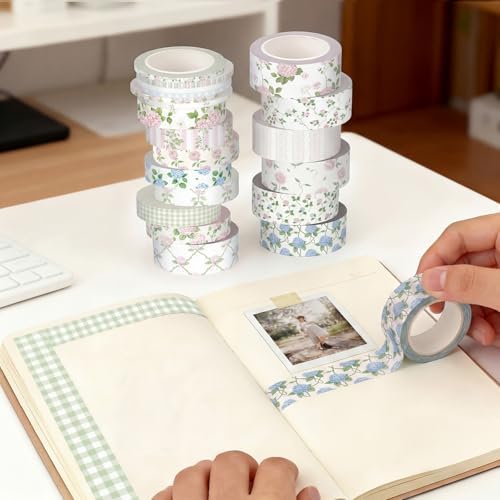Colarr 21 Rolls Watercolor Floral Washi Tape Set 6 Yard Spring Flower Decorative Masking Tape for Craft DIY Arts Scrapbook Journaling Supplies Gift Wrapping, 3 Sizes(Garden)