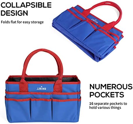 JJRING 600D Nylon Craft & Art Organizer Tote Bag With Pockets, Red And Blue