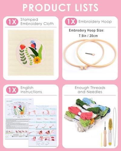 TINDTOP Punch Needle Kits, DIY Punch Embroidery Kits for Adults Beginner, Tool with Punch Needle Fabric, Hoops, Yarns and Sewing Needles (Set C)