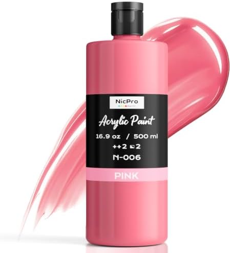 Nicpro Pink Large Acrylic Paint (16.9 oz, 500 ml), Rich Pigments, Non Toxic | Craft Paint for Multi Surface, Canvas, Wood, Leather, Fabric, Stone - Art Painting Supplies for Beginners, Artists & Adults
