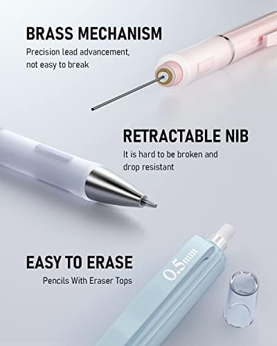 Nicpro 3PCS Pastel Mechanical Pencil Set, 0.5 Mechanical Pencils