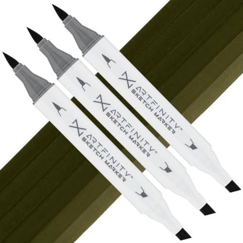 Artfinity Sketch Markers - Set of 3 - Marine Green G7-7, Vibrant, Professional, Dye-Based Alcohol Markers for Artists, Drawing, Travel, & More