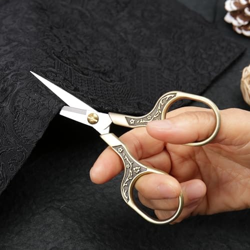 Needlepoint Scissors with Leather Sheath, 5" Vintage Antique Bronze Small Embroidery Scissors, Sharp Sewing Snips for Fabric, Yarn, Thread & Daily Crafting, Aesthetic Metal Craft Scissors