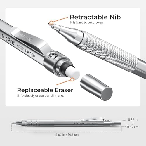 Nicpro 2 PCS Metal Mechanical Pencils 0.5mm & 0.7 mm with Case