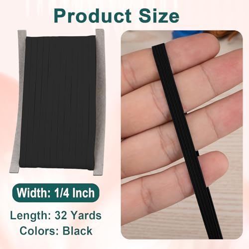 Airisoer Elastic Bands for Sewing 1/4 Inch x 32 Yards, Black