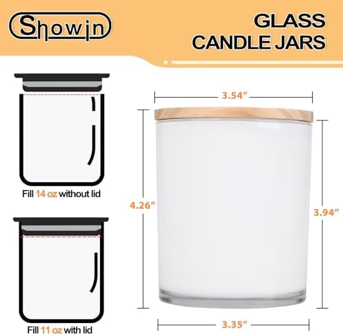 Thick Candle Jars for Making Candles 12 Pcs, 14 OZ Empty Jars with Wood Lids for Candle Making, Sample Container, Inner White
