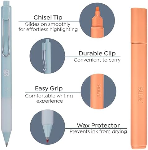 BLIEVE Bible Highlighters And Pens No Bleed, Chisel Tip & Rollerball Pens, Multicolor Ink, Comfort Grip & Fast Dry, Cute Bible Journaling (PASTEL)