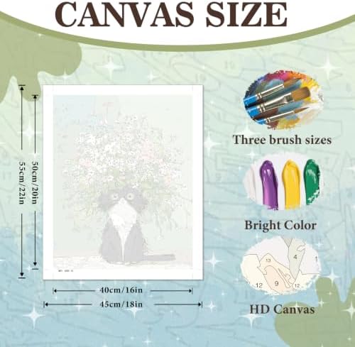Amaieuin Cat Paint by Numbers Kit for Adults,Canvas Paint by Numbers for Adults,Flowers Cat Paint by Number Adult DIY Flower Painting Kit for Relax Gifts and Home Wall 20x16in
