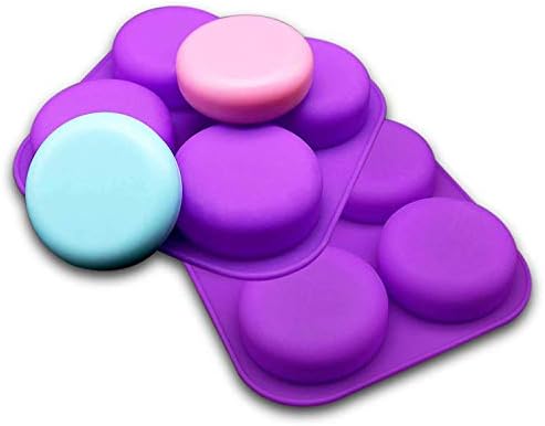 2 Pack 4 Cavity Round Silicone Molds Soap Bath Bomb Shower Steamer Bars DIY | Blue and pink flexible trays make smooth lotion bars wax melts resin crafts with easy release for homemade projects and gifts