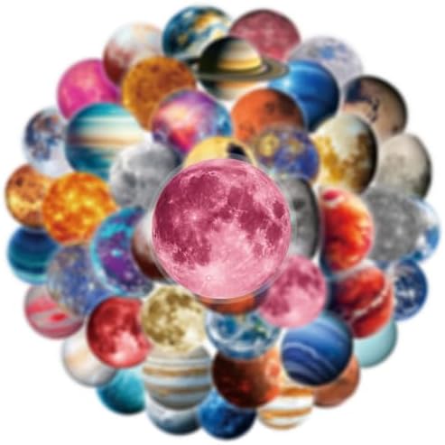 50pcs Celestial Body Stickers for Laptop Water Bottles, Transparent PET Waterproof Adhesive Star Decals Planet Sticker for Kids Birthday Party Scrapbook Phone (Star)