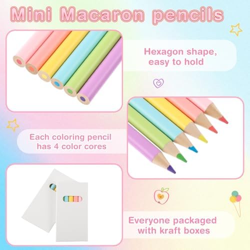 Ctosree 24 Packs Mini Colored Pencil Bulk 6 Per Box, Pastel, 3.5''