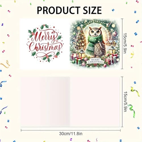 6Pcs Christmas Greeting Card DIY Diamond Art Painting Greeting Cards Blessing Folding Card Kit with White Envelopes Diamond Arts Crafts for Birthday Festival Gift-Owl