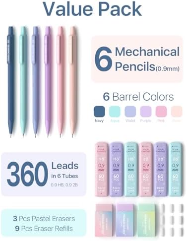 Four Candies Cute Mechanical Pencil Set, 0.9mm Bold Point, 6-Count Pack
