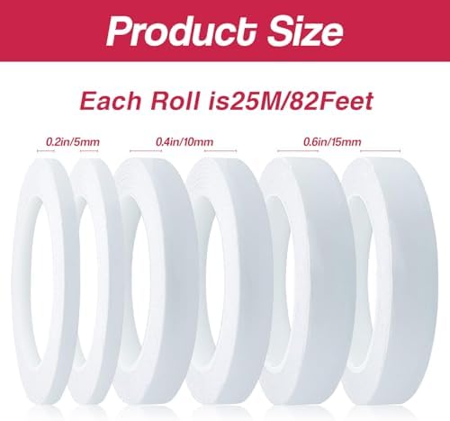 Double Sided Tape for Crafts,6 Rolls Multi-Size Thin Double-Sided Adhesive Tape for Scrapbooking,Card Making,Arts,Photo,Paper Backing(82Ft Per Roll)