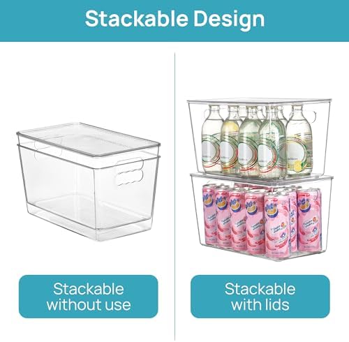 Vtopmart 10 Pack Clear Stackable Storage Bins with Lids and Handles, XLarge | BPA-free Plastic, Organize Vertically, For Pantry Kitchen Fridge Cabinet Closet Bathroom, Built to Last, Easy to Move