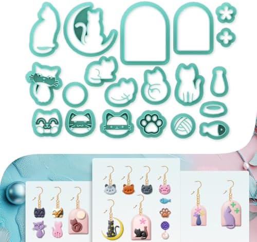beinkmake 20Pcs Cats Polymer Clay Cutters Moon Kitten Clay Earrings Cutters