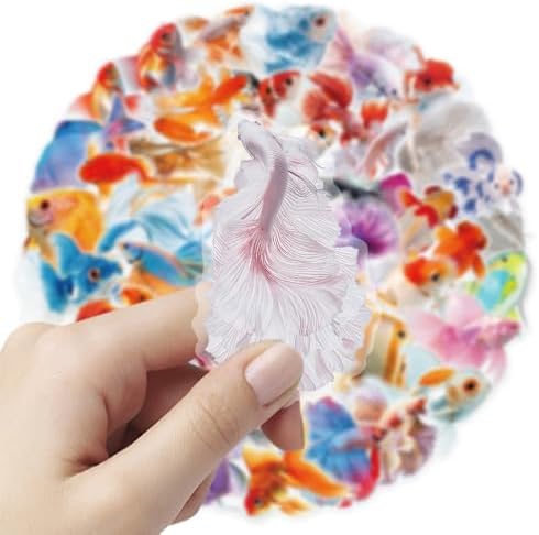 50pcs Goldfish Stickers for Laptop Water Bottles, Transparent PET Waterproof Adhesive Fish Decals Under Colorful Goldfishes Sticker for Kids Birthday Party Scrapbook Phone (Goldfish)