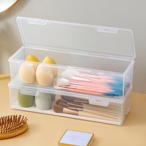 Vidifor Clear Craft and Art Supply Storage Organizer, Small Deep Strips Container with Lid for Makeup, Paint Brush, plastic straws, Tools, Crayon, Stackable (Clear-1pack)