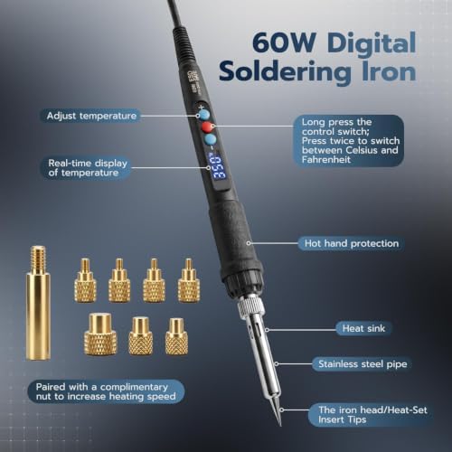 60W Soldering Iron Heat Set Insert Kit with 380PCS Brass Knurled Inserts