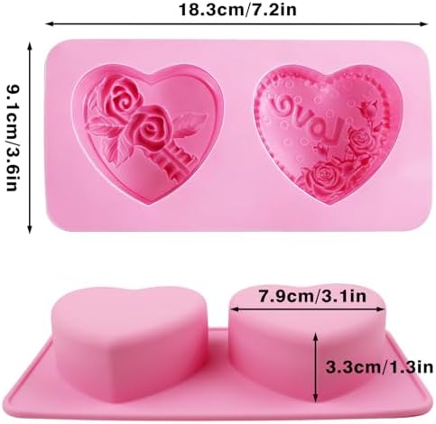 Silicone Heart Molds, 4 Types 3D Heart Shaped Soap Molds Love Chocolate Molds Silicone Molds for Soap Making Candy Cake Candle Wedding Valentine's Gift