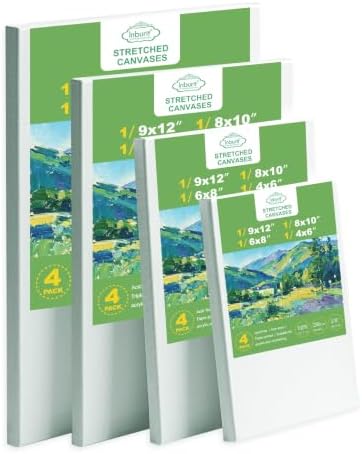 Inburit 4 PCS Multi Size Stretched Blank Canvas for Acrylic & Oil Painting | 4 Pack Blank Primed Cotton Canvases for Acrylic Paint, Large Canvas Boards, 4x6, 6x8, 8x10, 9x12 Inches