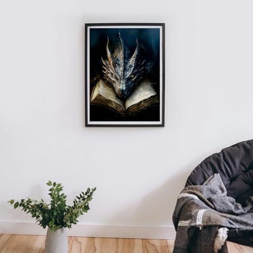 MBNTJHT Dragon Paint by Numbers Kit for Adults,Black Dragon and Book Paint by Number Kits with Brushes for Adults Beginner,DIY Unframed Oil Painting Kits for Home Wall Decor 16x20 Inch.