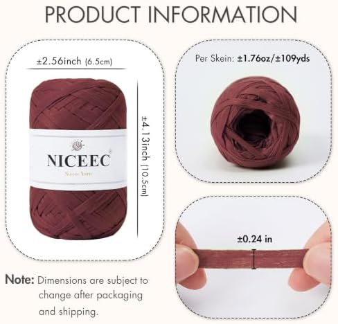 NICEEC 6 Skeins Soft Tape Yarn-Wine Red