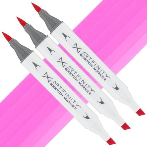 Artfinity Sketch Markers - Set of 3 - Pink RV1-4, Vibrant, Professional, Dye-Based Alcohol Markers for Artists, Drawing, Travel, & More
