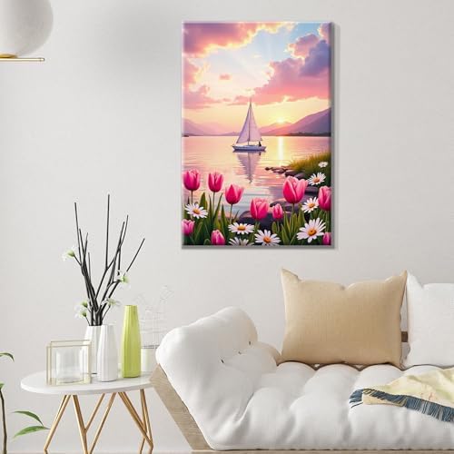 ATDMS Paint by Numbers Kit for Adults, Flowers Paint by Number with Frame