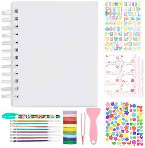 Scrapbook Self Adhesive Photo Album 25 Pages Hard Cover DIY Photo Album for Instant Camera Print Paper with DIY Accessories (White)