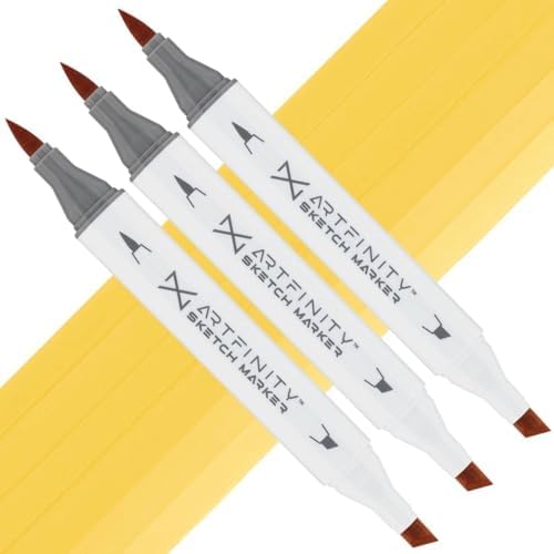 Artfinity Sketch Markers - Set of 3 - Yellow Ochre Y4-2, Vibrant, Professional, Dye-Based Alcohol Markers for Artists, Drawing, Travel, & More