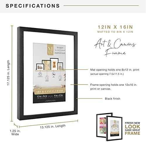 MCS Gallery Wooden Frame, 12x16 Matted to 8x12, Black
