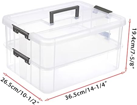 JUXYES 2-Tiers Plastic Stack Carry Storage Containers Box wih Handle Lids