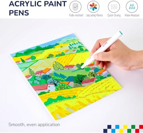 Artkey Acrylic Paint Markers 48 Colors, Dual Tip Acrylic Paint Pens with Brush and Fine Tips, Acrylic Markers Set for Rock Painting, Wood, Canvas, Glass, Ceramic, Stone, Fabric, Plastic, DIY Crafts