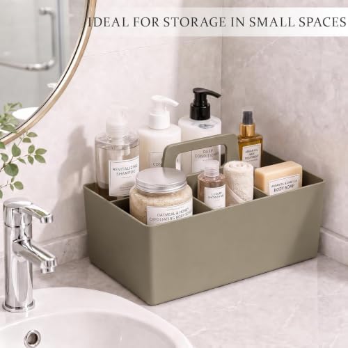 Multipurpose Caddy Organizer with Handle Plastic Desk Storage, Coffee Brown