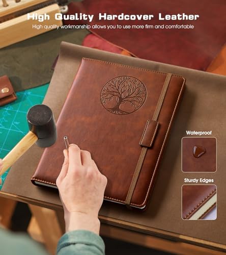 Biuwory Leather Journal Notebook, 256 Thick Lined Pages, Hardcover 8.6"×11" | A4 Large Vintage Journal for Women Men,Work,School,Business,Travel Diary,Note taking,College Ruled Writing,Daily Journaling