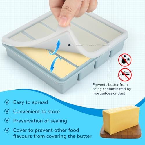 Silicone Butter Mold with Lid, Butter Mold for Homemade Butter, Non-Stick Tray Fits Standard Butter Stick Size, Large Cavity, Holds 8 Tablespoons, Stick Container for Energy Bar, Soap Bar, Pack of 2