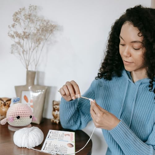 YAMAXIN Crochet Kit for Beginners Adults – 4PCS Animal Amigurumi Yarn Craft Kit with Hooks, Tools & Video Tutorials – DIY Crochet Starter Set (Chick, Whale, Penguin, Bee)