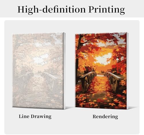 HeeBenor Framed Paint by Numbers Kit for Adults, Autumn Leaves Paint by Numbers Kit for Adults with Easel, DIY Landscape Paint by Number with Frame, Adult Paint by Number Kits Framed Canvas 8x12 Inch