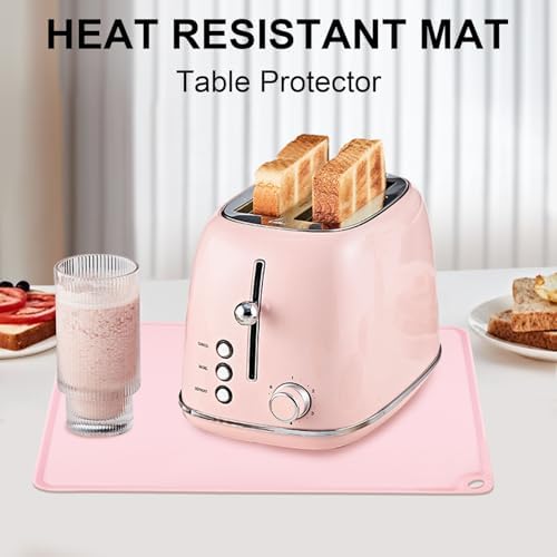 Pink Toddler Placemat-Non Slip Placemat for Girl Baby, Portable Food Mat Reusable Placemats for Travel and High Chairs Silicone Table Mat with Raised Edges-Easy to Clean(1Pack 19.7" x 15.7")