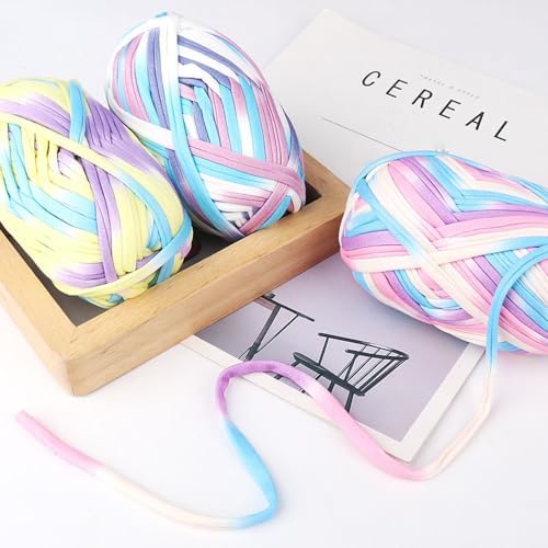 iSuperb 4 Pack Knitting Yarn Colorful Cloth T-Shirt Yarn Fabric Crochet Cloth for DIY Knitted Art Basket Bag - 400g