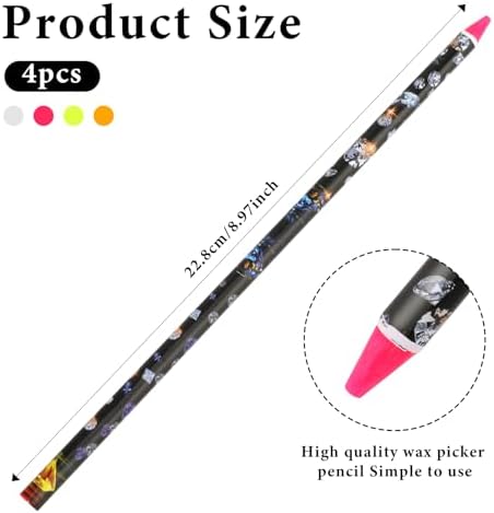 Hariendny 4 Pack Rhinestone Picker Tool Adhesive Resin Picker Pencil Nail Point Drill Pen Dotting Wax Pencil Gem Pick up Tools for Nail Art DIY with Pencil Sharpener