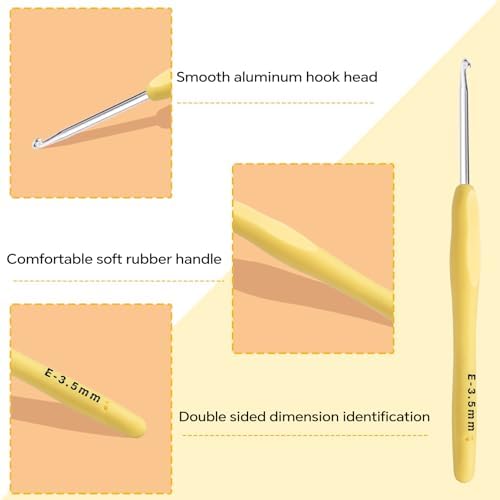 3.5mm Crochet Hook, Ergonomic Crochet Hook, Smooth and Extra Long  Knitting Needles, with Soft Rubber Ergonomic Handle and Aluminum Tip, Perfect Beginner and Arthritic Crochet Hooks (3.5 mm)
