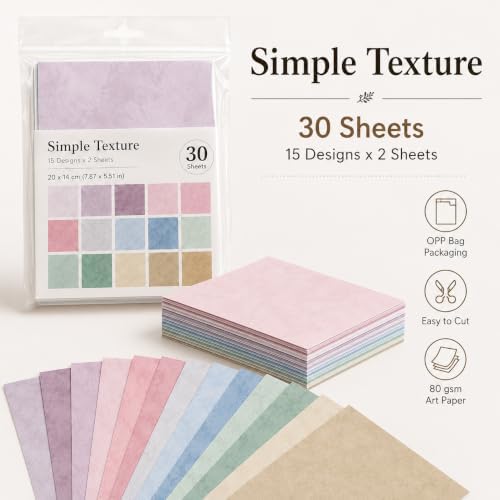 30 Sheets Simple Texture Scrapbook Paper, Aesthetic Craft Paper for Journaling, Card Making, Gift Wrapping and DIY Collage