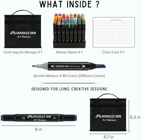 Alcohol Markers Set 80 Colors, Dual Tip Art Markers, Alcohol Based Markers for Adult Coloring Books, Artist Supplies, Chisel & Fine Tip with Black holder, Color Checking Card - Marcadores de Alcohol