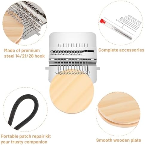 cobee 14 Hooks Knit Patch kit for Beginners, Mini Darning Loom Mini Portable Patch Knitpatch Patchwork Weaving Tool Set for Quickly Sewing Repair Knitting Kit for Jeans Socks Socks Clothes