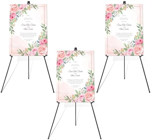 Easel Stand for Wedding Sign & Poster 63'' Easels for Display Portable Art Easel for Floor Adjustable Metal Easel Black 3 Pack