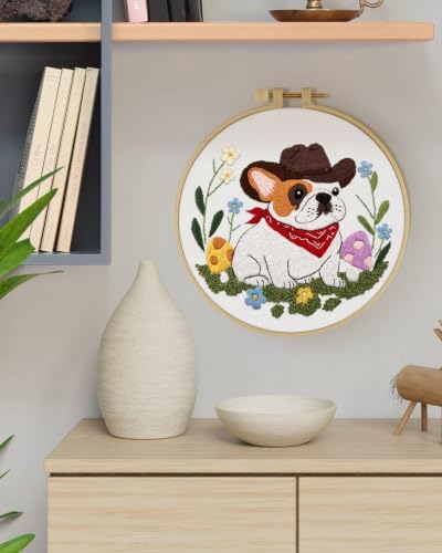 ERKOON Embroidery Kit for Beginners Adult French Bulldog Cross Stitch Set