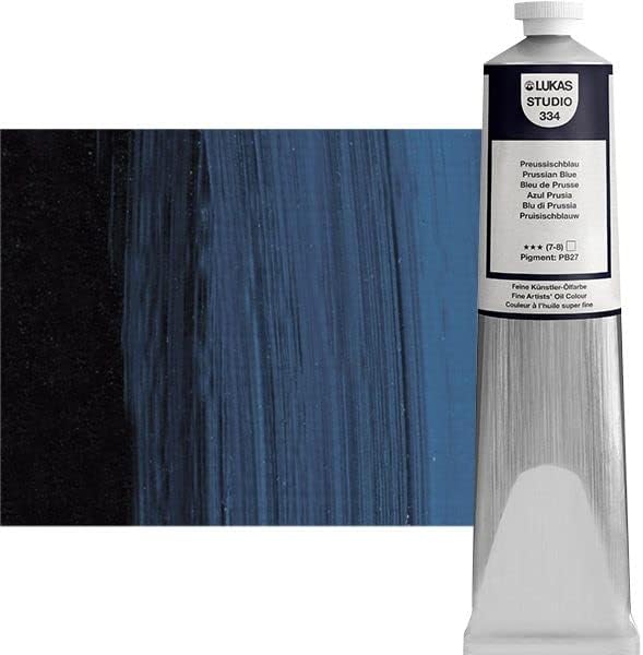 Lukas Studio Artist Oil Color Paints - High-pigment oil paint made with natural binder for artist, painting, & more! - [Prussian Blue - 200 mL]